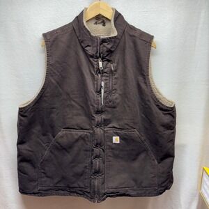 Carhartt Womens Plus‎ Fit Sherpa Lined Vest 2X Brown Sleeveless Work Utility